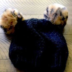 Winter hat with leopard Pom Poms